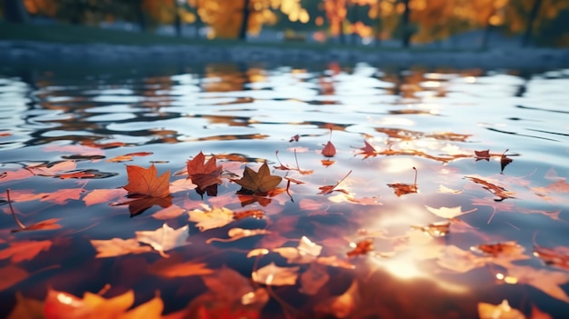 Des feuilles d'automne sèches dans l'eau