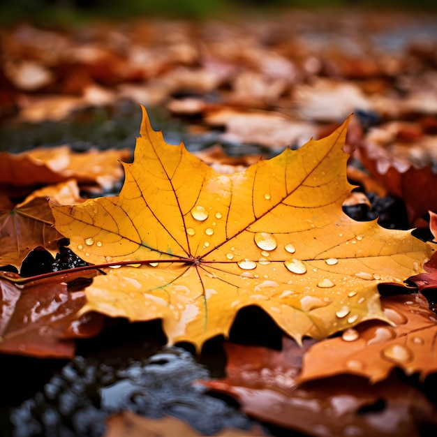 Les feuilles d'automne sous la pluie