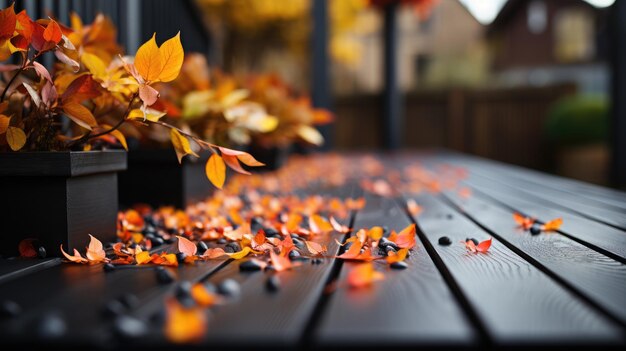 Feuilles d'automne sur une table en bois dans le jardin Mise au point sélective