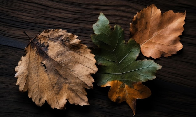 Feuilles d'automne sur une table en bois