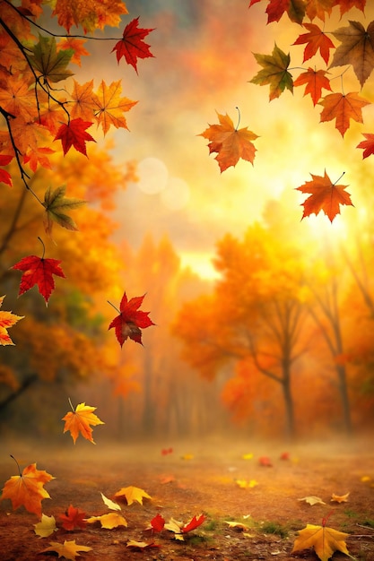 Les feuilles d'automne tombent sur une forêt de pathwaya en bois remplie d'arbres de couleur automnale.