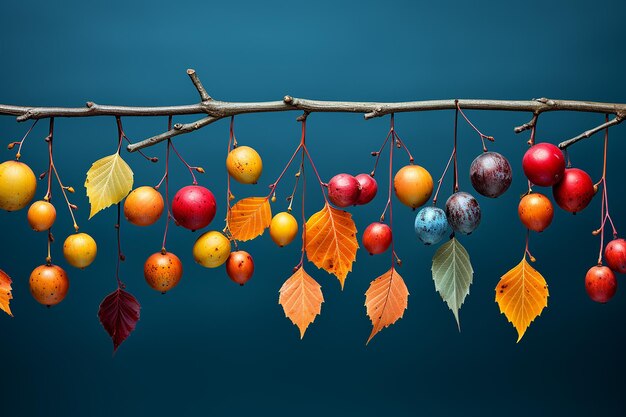 Photo des feuilles d'automne vibrantes contre un fond bleu.