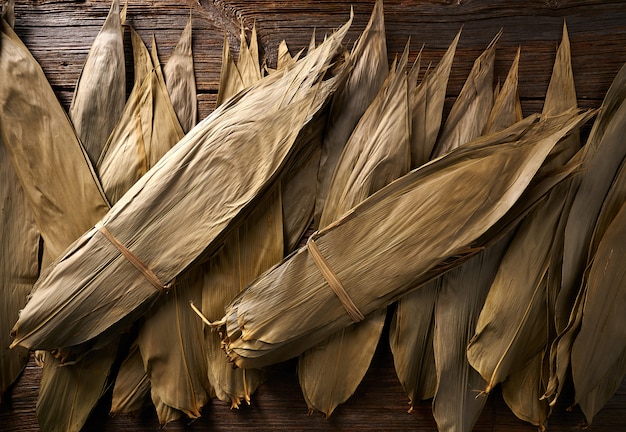 Feuilles de bambou séchées en brun pour la recette de Zongzi