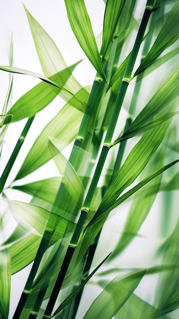 Photo des feuilles de bambou vert blanc abstrait sur un fond doux