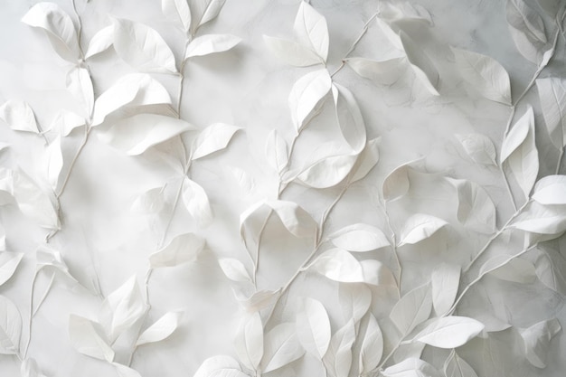 Feuilles blanches sur un mur de marbre