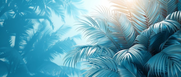Des feuilles blanches transparentes de palmier sur un fond bleu clair Collage pantropical Motif sans couture Art de décoration moderne contemporain Chaos tropical Illustration moderne