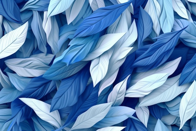 Les feuilles bleues blanches fond abstrait génératif ai