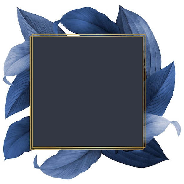Feuilles bleues avec un élément de design d'arrière-plan carré doré