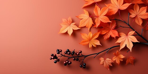 Les feuilles de la branche sont orange et rouges.