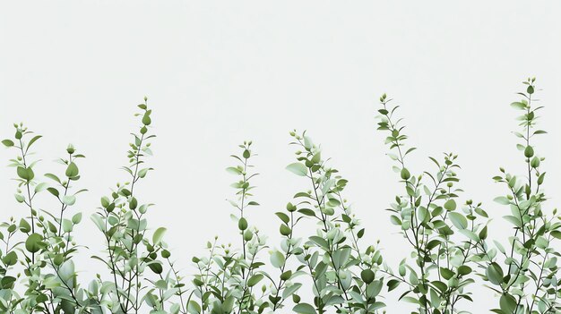 Photo des feuilles et des branches vertes fraîches sur un fond blanc