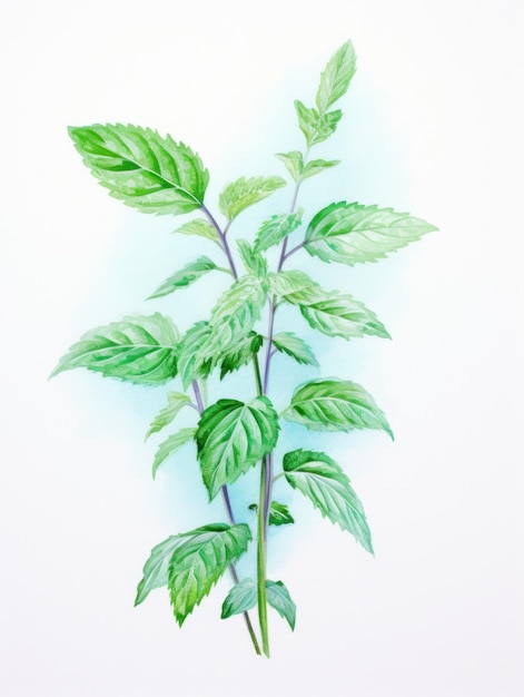 Feuilles de brin de menthe aquarelle fraîche générées par l'IA