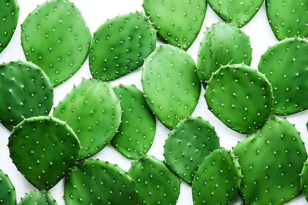 Des feuilles de cactus vertes sur un fond blanc