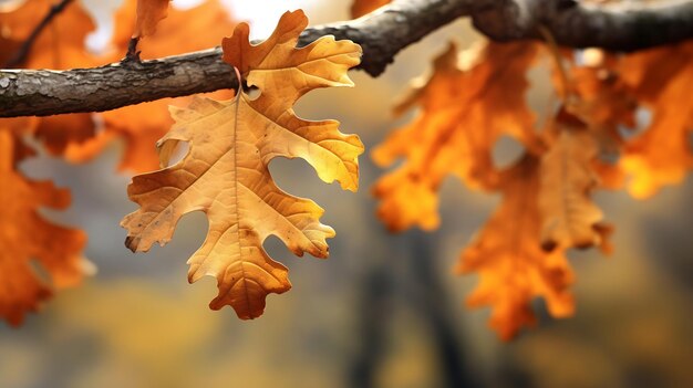 Photo feuilles de chêne d'automne colorées au soleilcréé avec la technologie generative ai