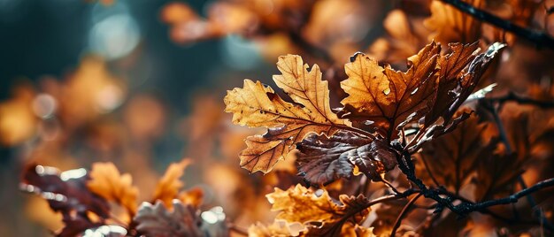 Les feuilles de chêne se réjouissent dans la douce lumière d'automne.