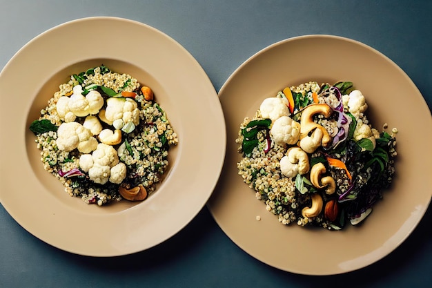 Feuilles de chou-fleur et de laitue fraîche dans une salade de quinoa saine