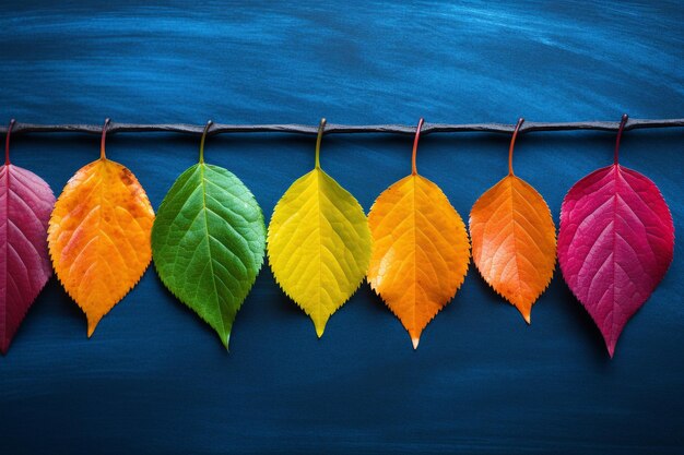 Photo des feuilles colorées en rangée.