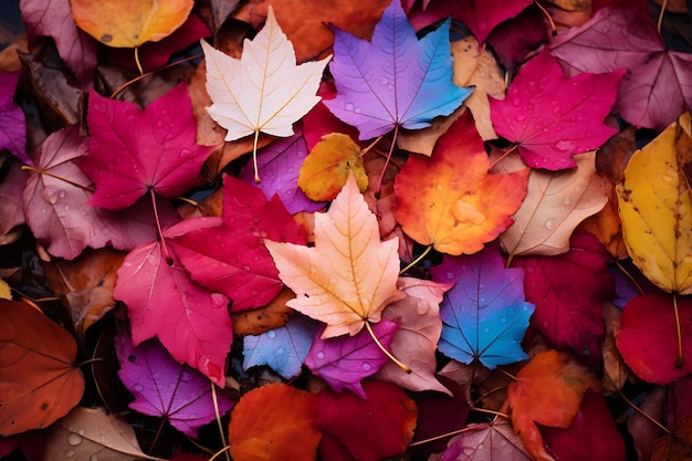 Des feuilles colorées tombées sur le sol