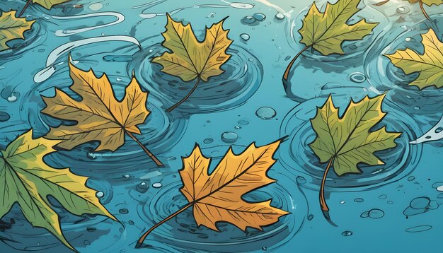 Photo les feuilles dans l'eau illustration saisonnière