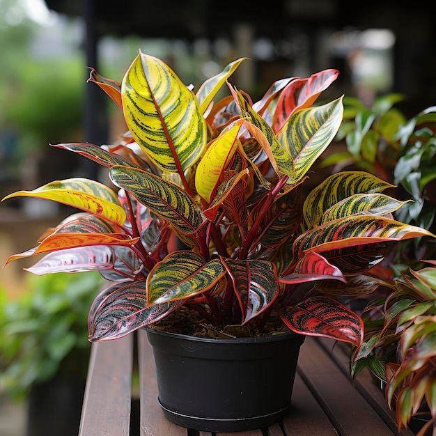 Feuilles décoratives Croton panaché ou Codiaeum Variegatum plante feuilles colorées AI générative