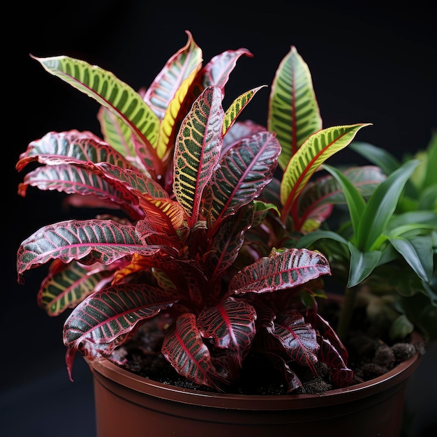 Feuilles décoratives Croton panaché ou Codiaeum Variegatum plante feuilles colorées AI générative