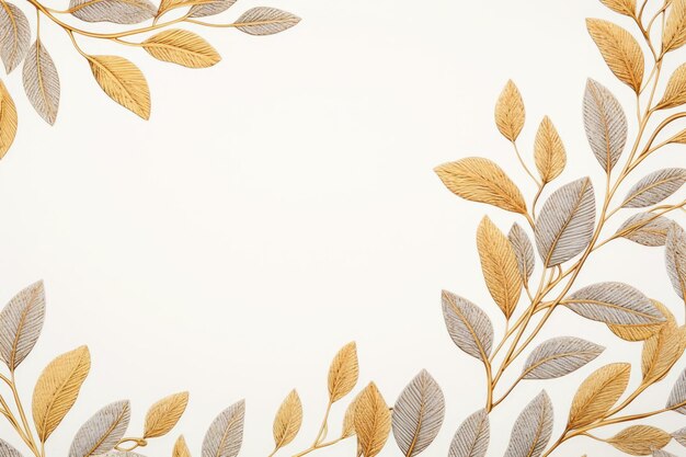 feuilles dorées brunes fond beige avec espace de copie