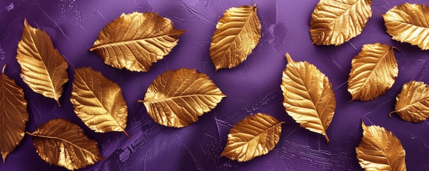 Des feuilles dorées sur un fond violet