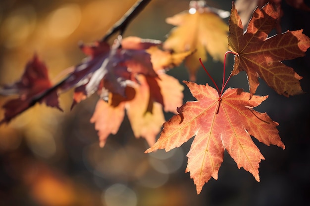 Feuilles d'érable d'automne d'affilée couleurs vives AI illustration panoramique générative sur fond noir