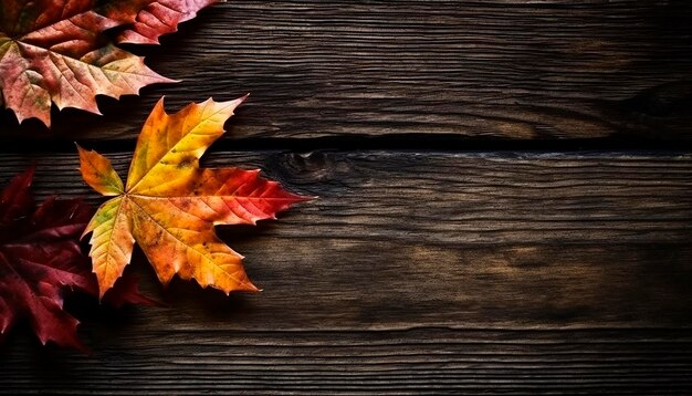 Photo des feuilles d'érable sur un fond en bois pour le texte