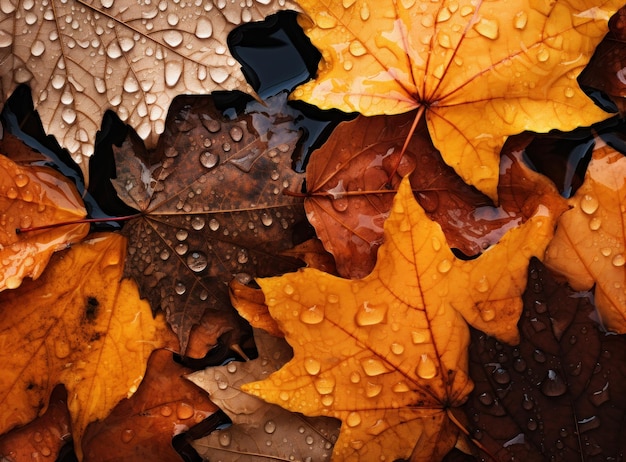 Des feuilles d'érable humides à l'automne sur le sol