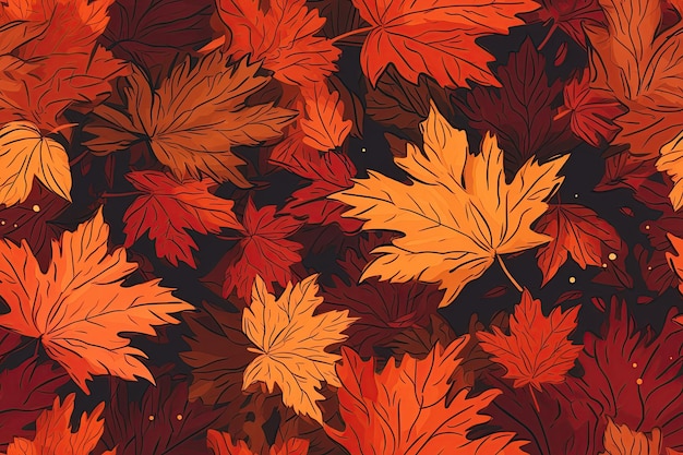 Feuilles d'érable orange d'automne Modèle sans couture Illustration générative de l'IA