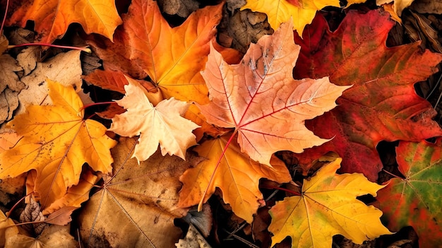 Feuilles d'érable orange tombées en automne Generative AI