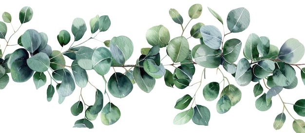 Des feuilles d'eucalyptus formant un beau geste floral sur un fond blanc