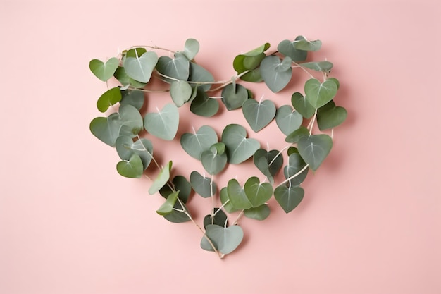 Feuilles d'eucalyptus vert sur fond rose