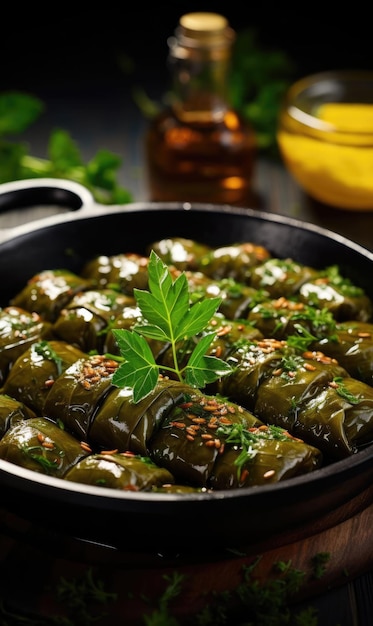 Feuilles farcies avec de l'huile d'olive cuisine turque traditionnelle