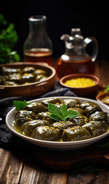 Feuilles farcies avec de l'huile d'olive cuisine turque traditionnelle