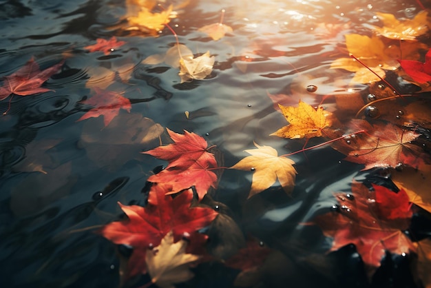 Feuilles flottant sur l'eau