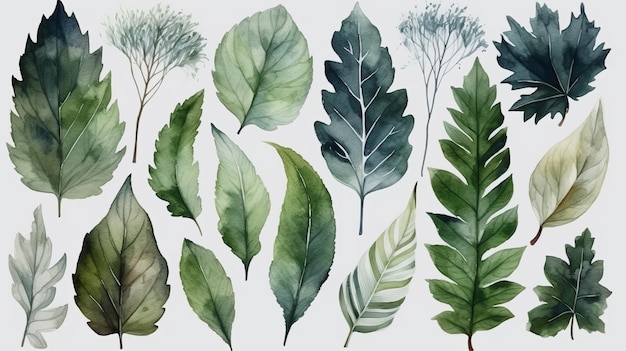 Feuilles de forêt aquarelle réaliste