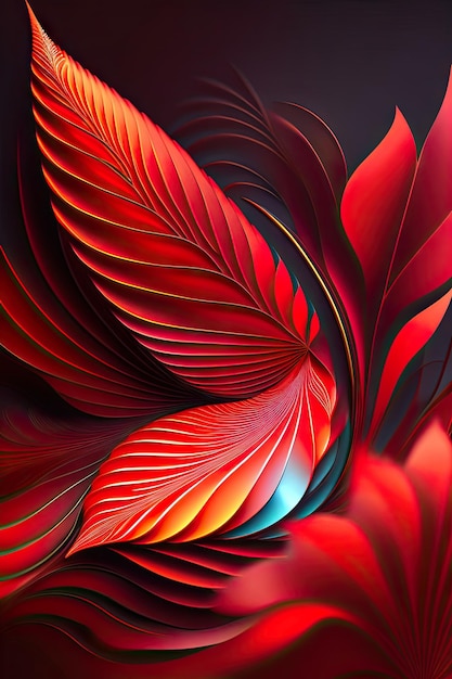 Feuilles fractales rouges abstraites Fond clair fantastique Art fractal numérique rendu 3d