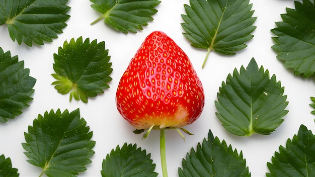 Les feuilles de fraise mûres se démarquent sur un fond blanc isolé.