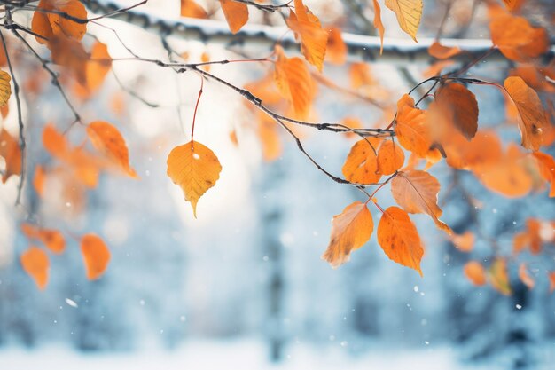 Des feuilles gelées sur fond d'arbres