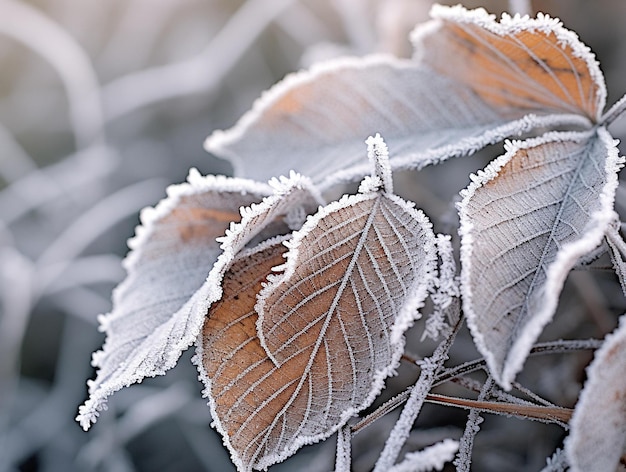 Les feuilles gelées en hiver