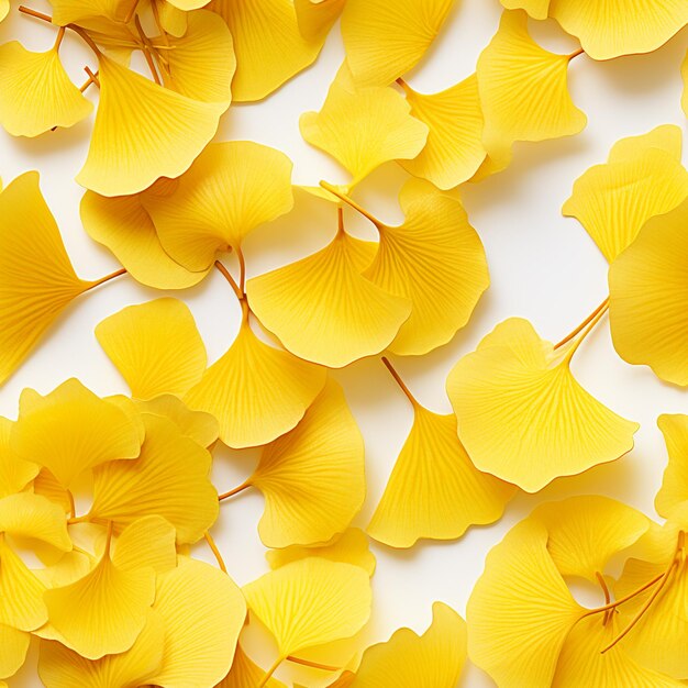 Photo les feuilles de ginkgo d'automne dans un motif sans couture jaune sur fond blanc ia générative