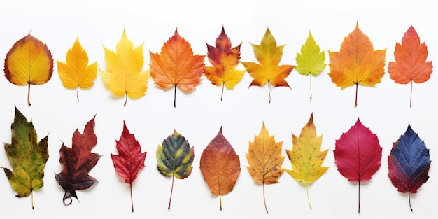 Feuilles isolées Collection de feuilles d'automne tombées multicolores isolées sur blanc b AI générative