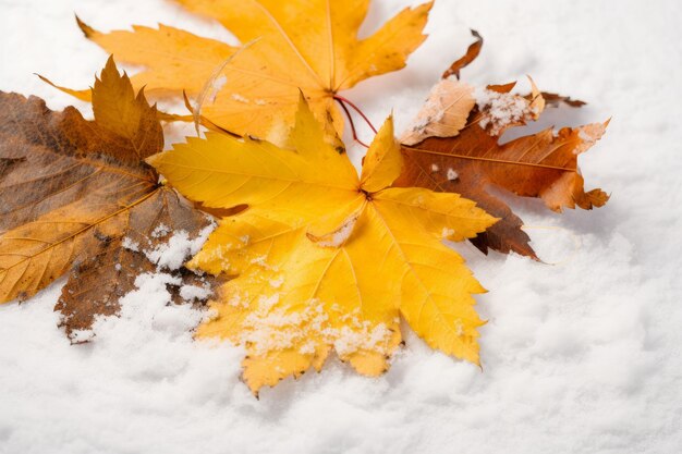 Les feuilles jaunes d'automne sur la neige génèrent ai