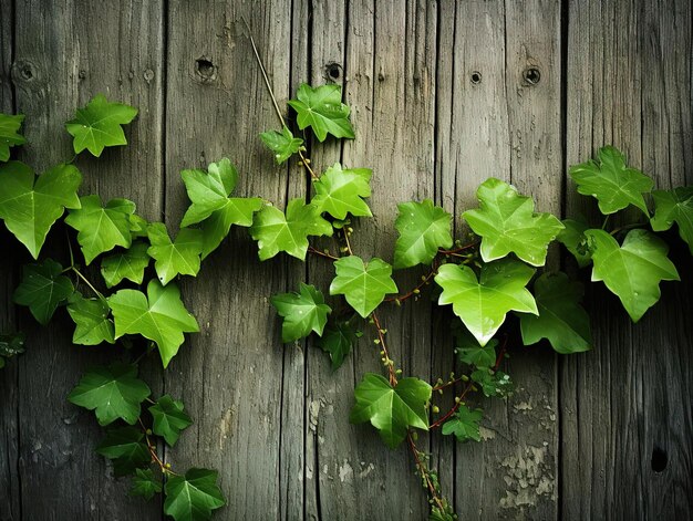 Photo les feuilles de juin poussent le long d'une clôture dans le style de grains de bois variés