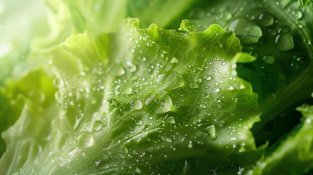 Feuilles de laitue verte fraîche avec des gouttes d'eau