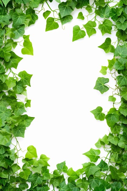 feuilles de lierre vert accrochées sur un fond blanc.