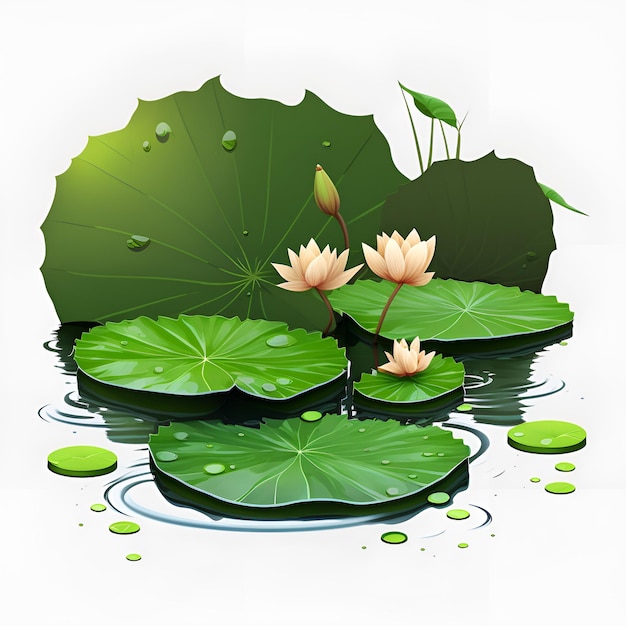 Feuilles de lotus sur le style de dessin animé de l'eau PNG