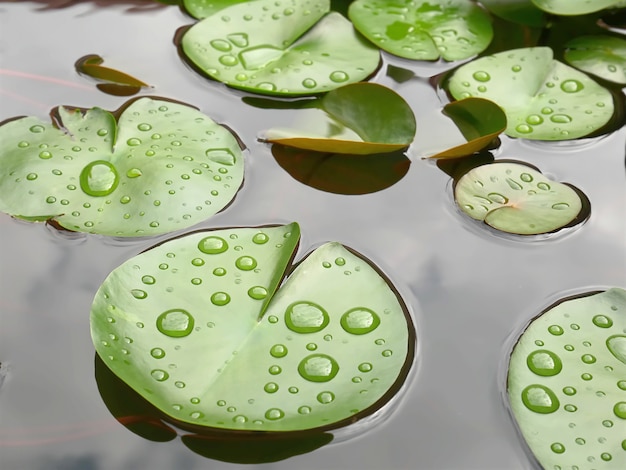 Feuilles de lotus vert frais avec des gouttelettes d&#39;eau