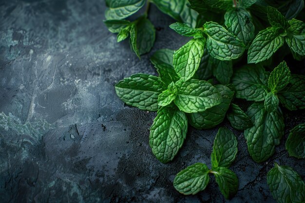 Feuilles de menthe biologiques fraîches à cuisiner sur table